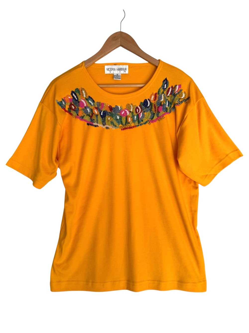 Victoria Harbour vintage orange beaded embellished short sleeve top SMALL